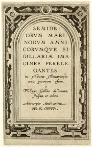 Titelblad van de zeventiendelige genummerde serie met rivier- en zeegoden. NL-HlmNHA 1477 53008237