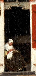 Vermeer La Ruelle detail femme cousant