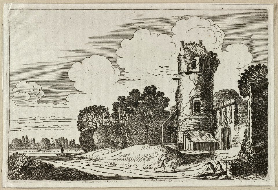 Vervallen ronde toren in een landschap. NL-HlmNHA 53012399