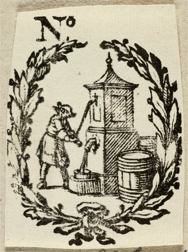 Vignet met man aan een waterpomp. NL-HlmNHA 1477 53012697