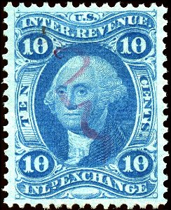 Washington revenue 10c 1862 issue R36d. Free illustration for personal and commercial use.