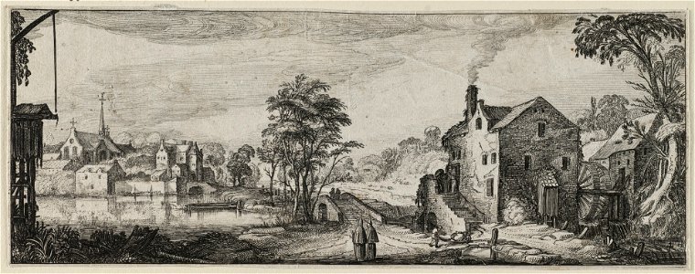Watermolen bij een dorp. NL-HlmNHA 53012500