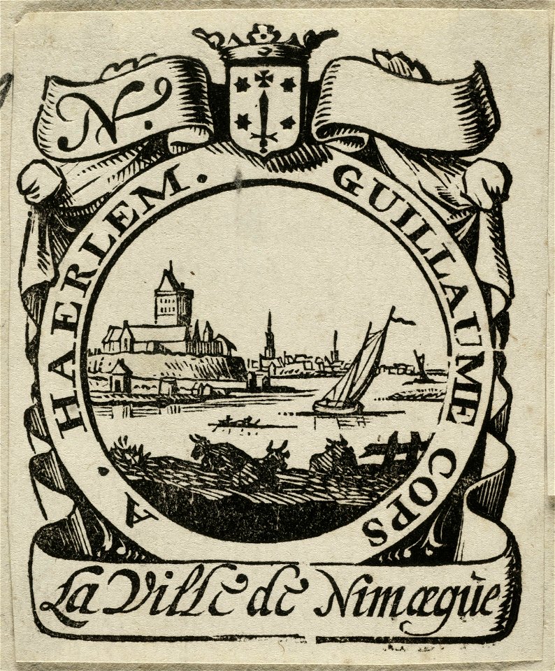Vignet van Guillaume Cops, met stadswapen van Haarlem. NL-HlmNHA 1477 53012728