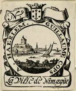 Vignet van Guillaume Cops, met stadswapen van Haarlem. NL-HlmNHA 1477 53012728