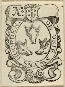 Vignet De drie swyns hoofden, met stadswapen van Haarlem. NL-HlmNHA 1477 53012704
