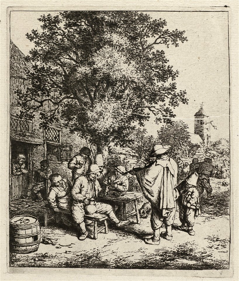 Vioolspeler en een jonge lierdraaier. NL-HlmNHA 1477 53010981