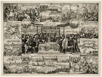Voorstelling van de gebeurtenissen vanaf 1672 tot aan de vrede met Engeland gesloten op 19 februari 1674. NL-HlmNHA 53009060