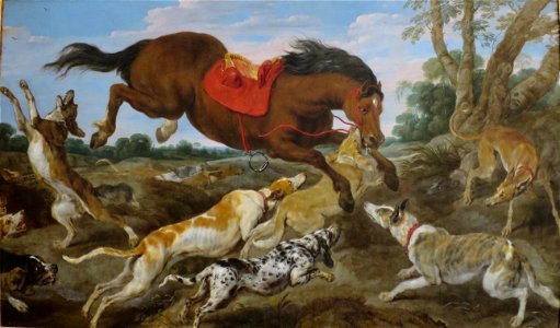 'Horse Attacked by Dogs' by Pauwel de Vos and Jan Wildens, 1630s, The Hermitage. Free illustration for personal and commercial use.