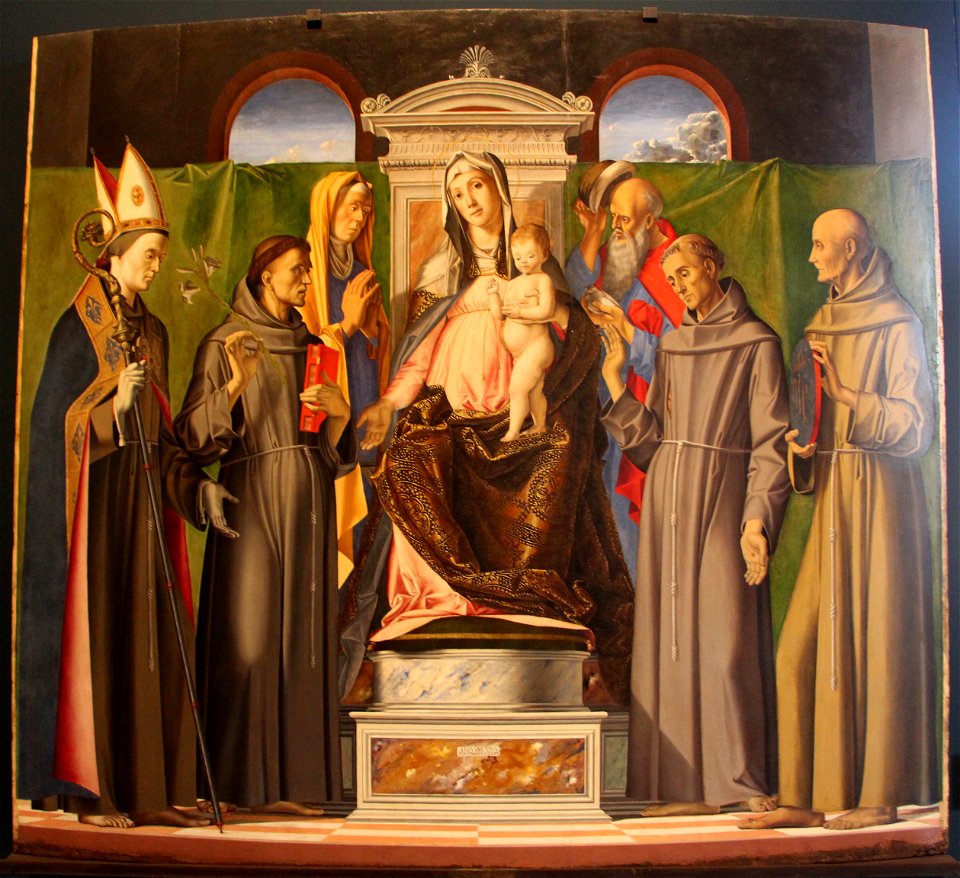 Alvise vivarini, madonna in trono e santi, da s.francesco a treviso