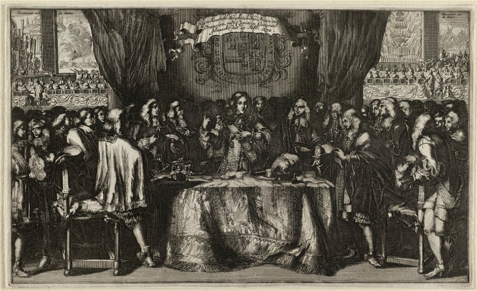 Voorstelling van de benoeming van prins Willem III tot kapitein-generaal over de Nederlandse krijgsmacht, 25 februari 1672. NL-HlmNHA 53009046