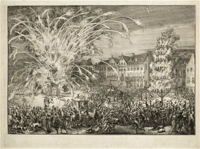 Vuurwerk bij de intocht van Leopold I in Brussel, 1686. NL-HlmNHA 53009112