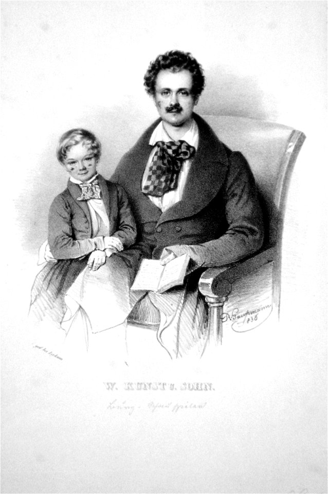 Wilhelm Kunst mit Sohn Litho