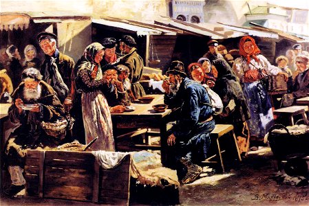 Vladimir Makovsky - Dinner (Farmer's Market in Moscow). Free illustration for personal and commercial use.