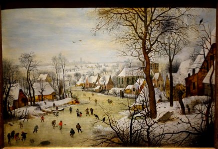 Winter Landscape with Bird Trap, by Pieter Brueghel the Younger, late 1500s to early 1600s, oil on panel - National Museum of Western Art, Tokyo - DSC08409. Free illustration for personal and commercial use.