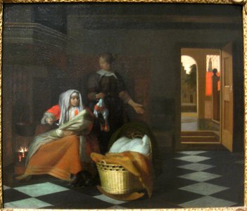 Woman with a Child and a Maid in an Interior, by Pieter de Hooch (1629-1684) - IMG 7342. Free illustration for personal and commercial use.