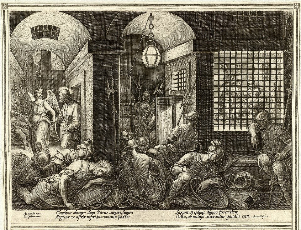 Zesde prent uit de ongenummerde, achttiendelige prentenserie getiteld 'Acta Apostolorum' 'Handelingen van de apostelen'. NL-HlmNHA 1477 53008156