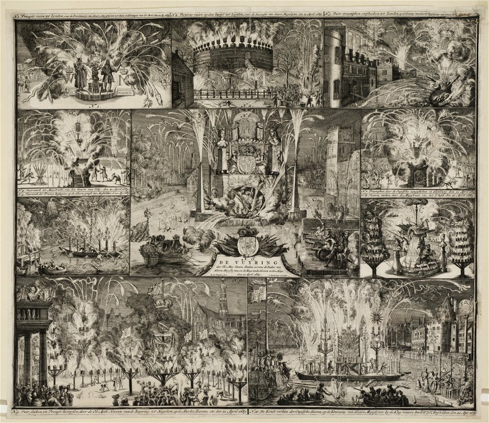 Vuurwerk ter ere van de kroning van Willem III en Mary, 1689. NL-HlmNHA 53009115 01