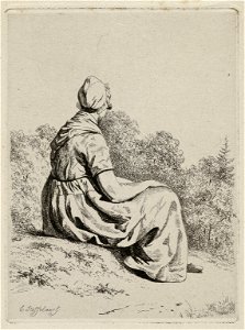 Zittende boerin op de rug gezien. NL-HlmNHA 1477 53012088