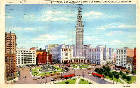Public Square and Union Terminal Tower. Free illustration for personal and commercial use.