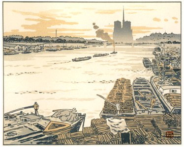 Henri Rivière – Du pont d’Austerlitz [from Maître français de l ukiyo-e Henri Rivière]. Free illustration for personal and commercial use.