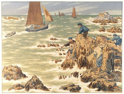 Henri Rivière – « Au vent de Noroît » Le Travail aux champs [from Maître français de l ukiyo-e Henri Rivière]. Free illustration for personal and commercial use.