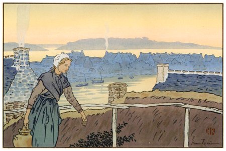 Henri Rivière – « Le Beau Pays de Bretagne » Loguivy le soir [from Maître français de l ukiyo-e Henri Rivière]. Free illustration for personal and commercial use.