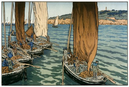 Henri Rivière – « Le Beau Pays de Bretagne » Départ de bateaux à Tréboul [from Maître français de l ukiyo-e Henri Rivière]. Free illustration for personal and commercial use.