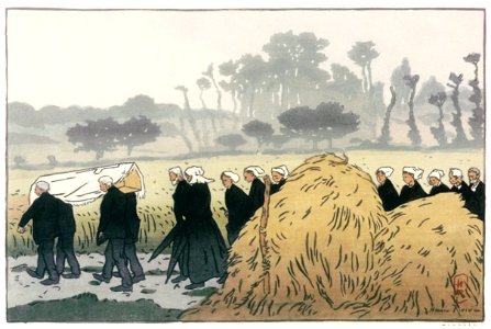 Henri Rivière – « Paysages bretons » Enterrement à Trestraou [from Maître français de l ukiyo-e Henri Rivière]. Free illustration for personal and commercial use.