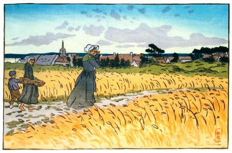 Henri Rivière – « Paysages bretons » Le Bourg de Perros-Guirec [from Maître français de l ukiyo-e Henri Rivière]. Free illustration for personal and commercial use.