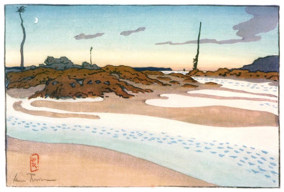 Henri Rivière – « Paysages bretons » la Bouche, Chéruette et l’Anneau au crépuscule (Saint-Briac) [from Maître français de l ukiyo-e Henri Rivière]. Free illustration for personal and commercial use.