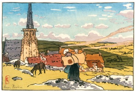 Henri Rivière – « Paysages bretons » Église Notre-Dame de la Clarté [from Maître français de l ukiyo-e Henri Rivière]. Free illustration for personal and commercial use.