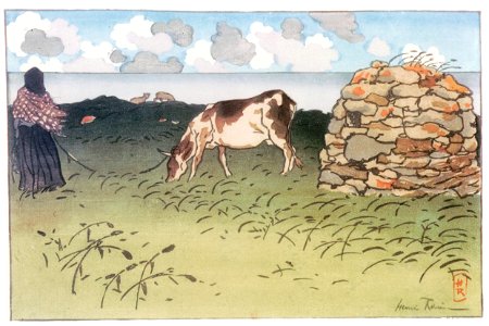 Henri Rivière – « Paysages bretons » Une femme et une vache, pointe de la Haye (Saint-Briac) [from Maître français de l ukiyo-e Henri Rivière]