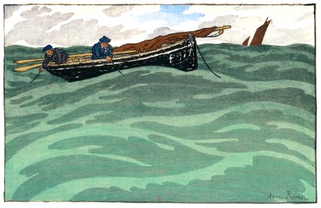 Henri Rivière – « Paysages bretons » Pêcheurs en mer (Saint-Briac) [from Maître français de l ukiyo-e Henri Rivière]. Free illustration for personal and commercial use.