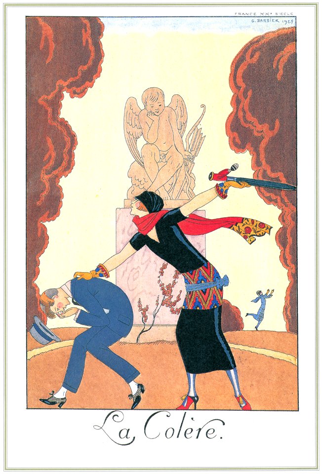 George Barbier – La Colère [from BARBIER COLLECTION I FASHION CALENDAR 1922-1926]. Free illustration for personal and commercial use.