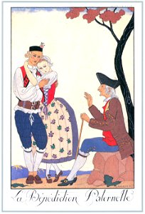 George Barbier – La Bénédiction Paternelle [from BARBIER COLLECTION I FASHION CALENDAR 1922-1926]. Free illustration for personal and commercial use.