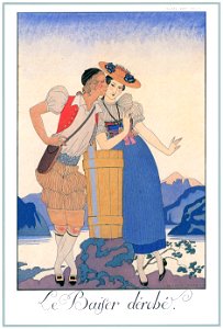 George Barbier – Le Baiser Dérobé [from BARBIER COLLECTION I FASHION CALENDAR 1922-1926]. Free illustration for personal and commercial use.
