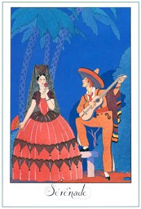 George Barbier – Sérénade [from BARBIER COLLECTION I FASHION CALENDAR 1922-1926]. Free illustration for personal and commercial use.