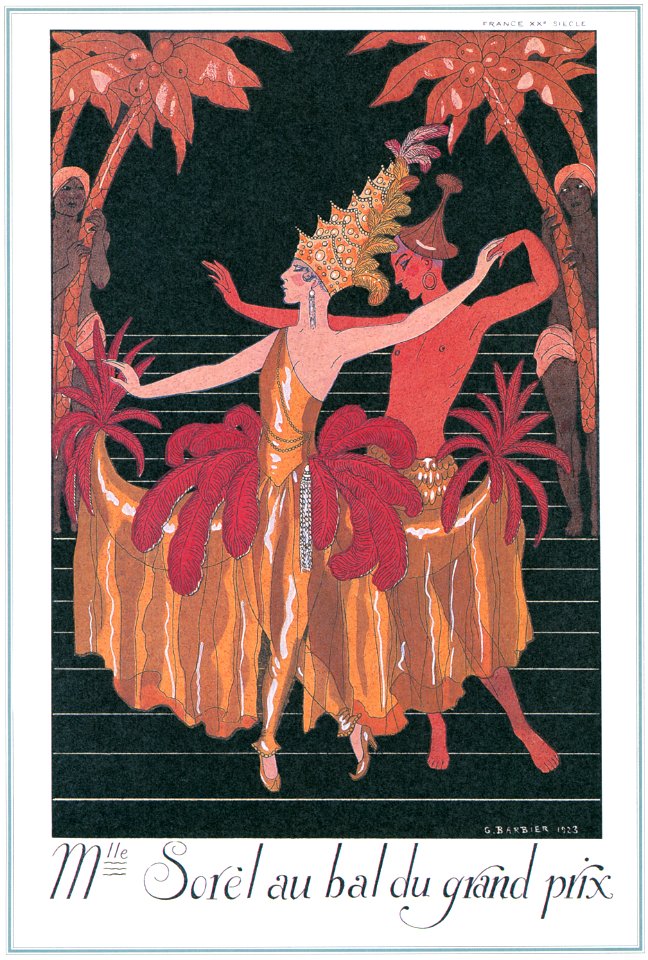 George Barbier – Mlle Sorel au bal du Grand Prix [from BARBIER COLLECTION I FASHION CALENDAR 1922-1926]