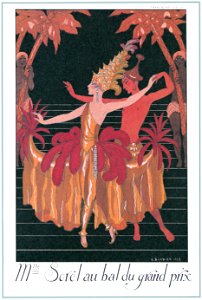 George Barbier – Mlle Sorel au bal du Grand Prix [from BARBIER COLLECTION I FASHION CALENDAR 1922-1926]. Free illustration for personal and commercial use.