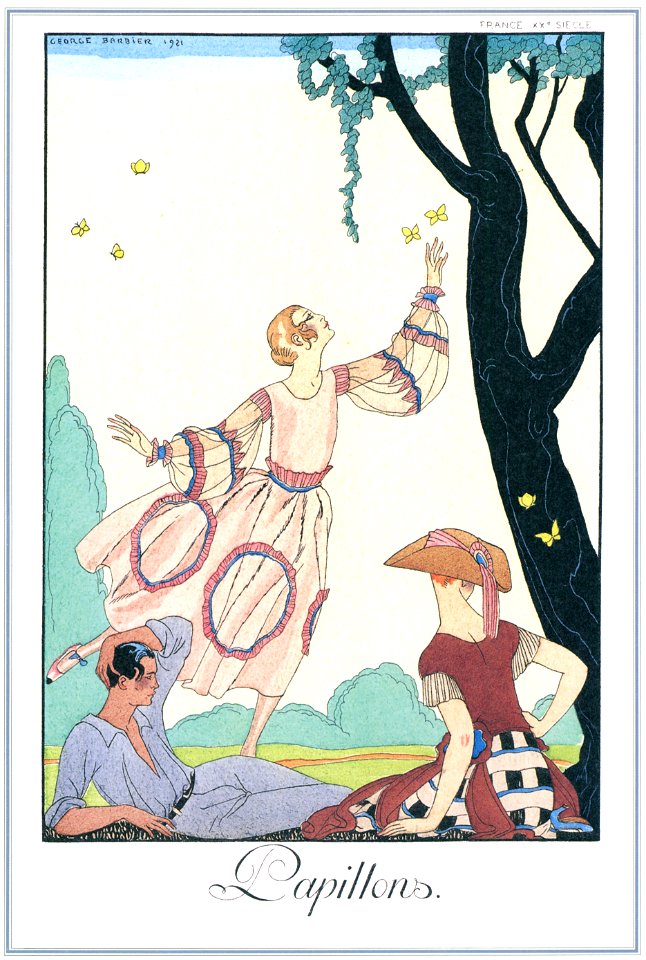 George Barbier – Papillons [from BARBIER COLLECTION I FASHION CALENDAR 1922-1926]. Free illustration for personal and commercial use.
