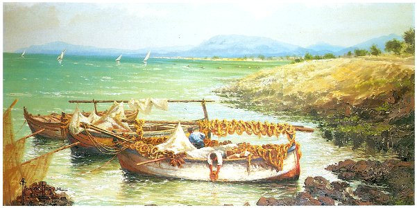 Kiyohara Tama – Boats at Beach in Palermo [from Tama Eleonora Ragusa]. Free illustration for personal and commercial use.