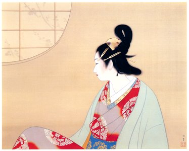 Uemura Shōen – Young Lady by a Round Window [from Uemura Shōen Exhibition on the 50th Anniversary of Her Death]. Free illustration for personal and commercial use.