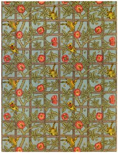 William Morris – Trellis design (for wallpaper; the birds by Philip Webb) [from William Morris Full-Color Patterns and Designs]. Free illustration for personal and commercial use.