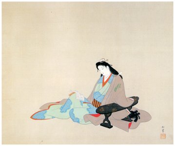 Uemura Shōen – Woman Reading a Book [from Uemura Shōen Exhibition on the 50th Anniversary of Her Death]. Free illustration for personal and commercial use.