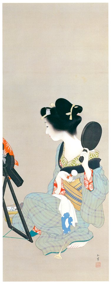 Uemura Shōen – Make up [from Uemura Shōen Exhibition on the 50th Anniversary of Her Death]. Free illustration for personal and commercial use.