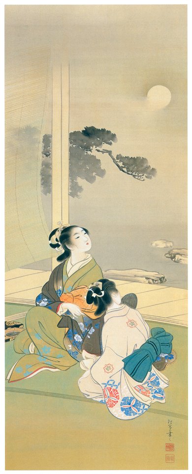 Uemura Shōen – Women Sing under the Moon [from Uemura Shōen Exhibition on the 50th Anniversary of Her Death]. Free illustration for personal and commercial use.