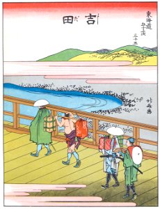 Katsushika Hokusai – 35. Yoshida-juku (53 Stations of the Tōkaidō) [from The Fifty-three Stations of the Tōkaidō by Hokusai]. Free illustration for personal and commercial use.