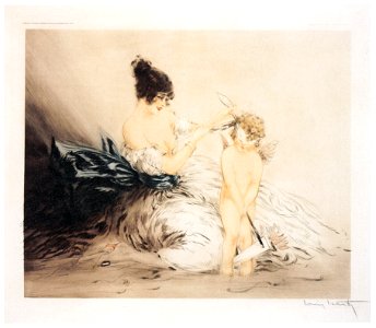Louis Icart – Blindfold [from The Flower of Art Deco “Louis Icart”]. Free illustration for personal and commercial use.