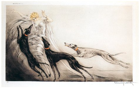 Louis Icart – Coursing II [from The Flower of Art Deco “Louis Icart”]. Free illustration for personal and commercial use.