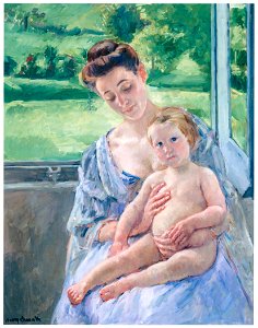 Mary Cassatt – Mother and Child in the Conservatory [from Mary Cassatt Retrospective]. Free illustration for personal and commercial use.